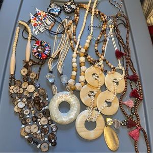 Mixed Lot Of Earthy Wood Bohemian Style Jewelry - 11 Pieces Total